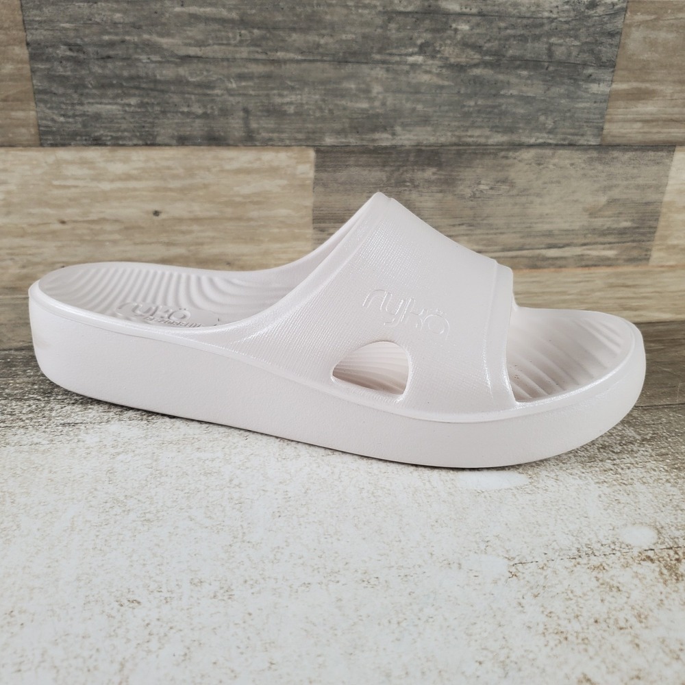 Ryka Soothe Womens Recovery Slide Sandal Sz 9 M White Alyssum Pearl Slip On Flat